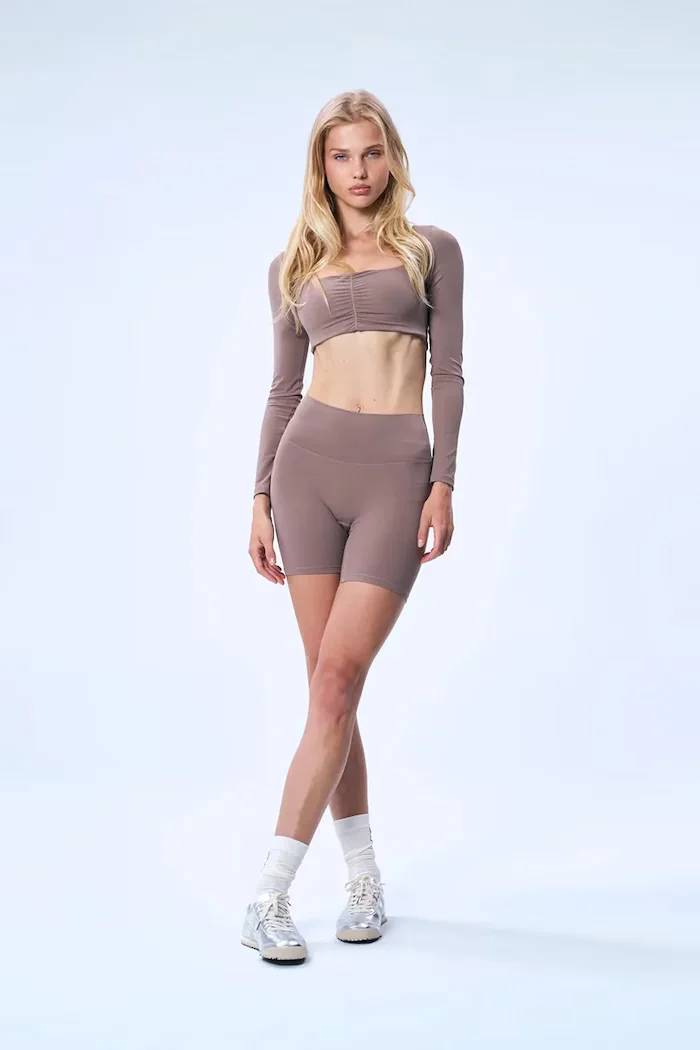 god save queens къс клин дамски BIKER SHORTS кафяв с висока талия GSQ-144-352