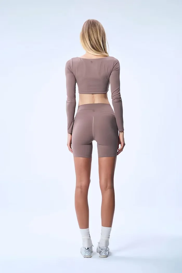god save queens къс клин дамски BIKER SHORTS кафяв с висока талия GSQ-144-352