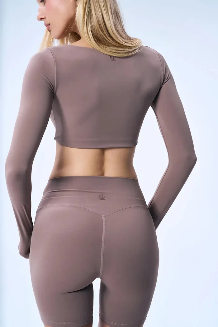 god save queens къс клин дамски BIKER SHORTS кафяв с висока талия GSQ-144-352
