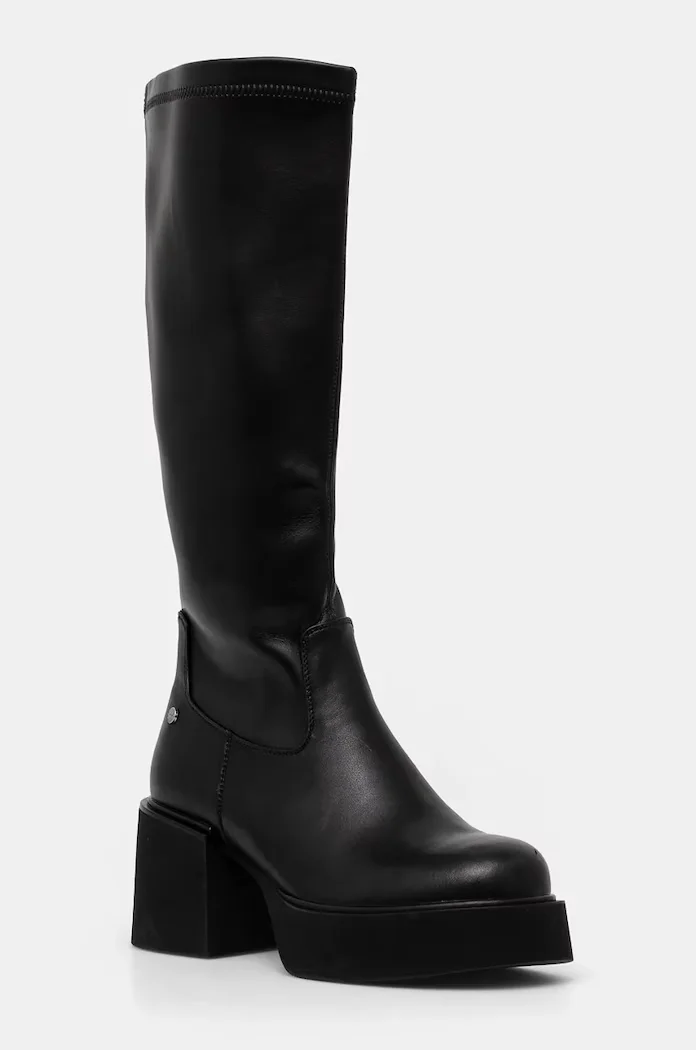 GOE Кожени ботуши в черно с дебел ток OO2N4407 BLACK