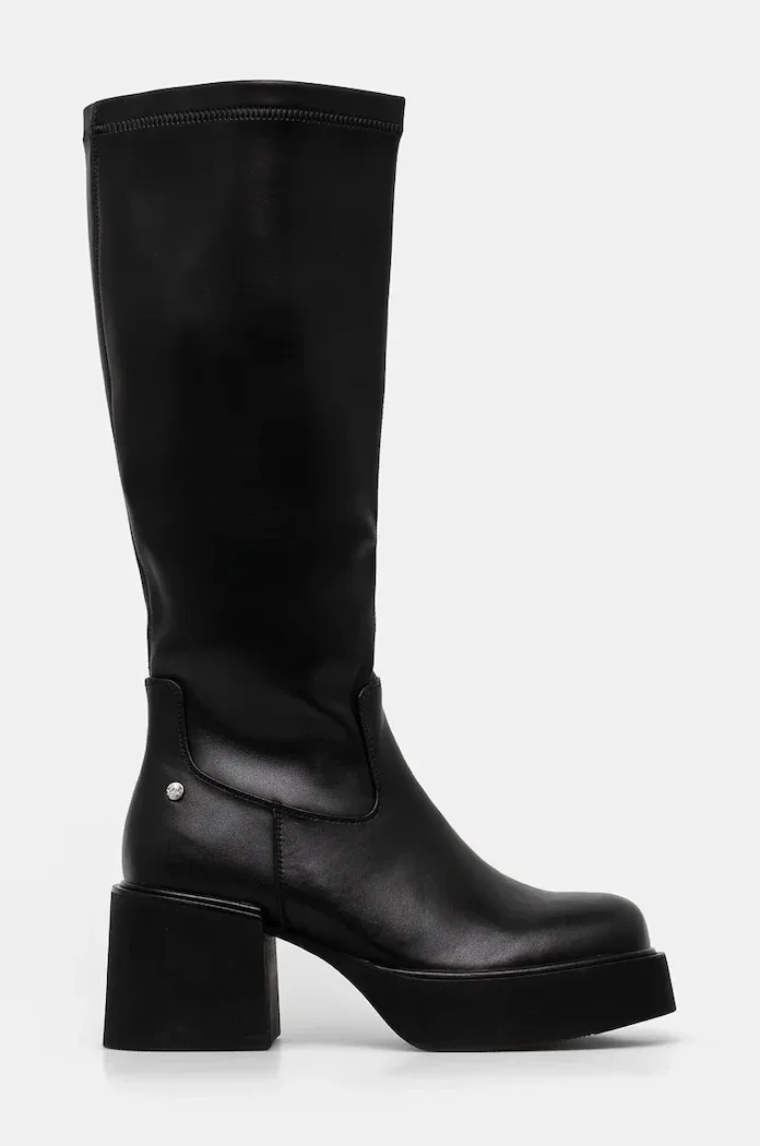 GOE Кожени ботуши в черно с дебел ток OO2N4407 BLACK