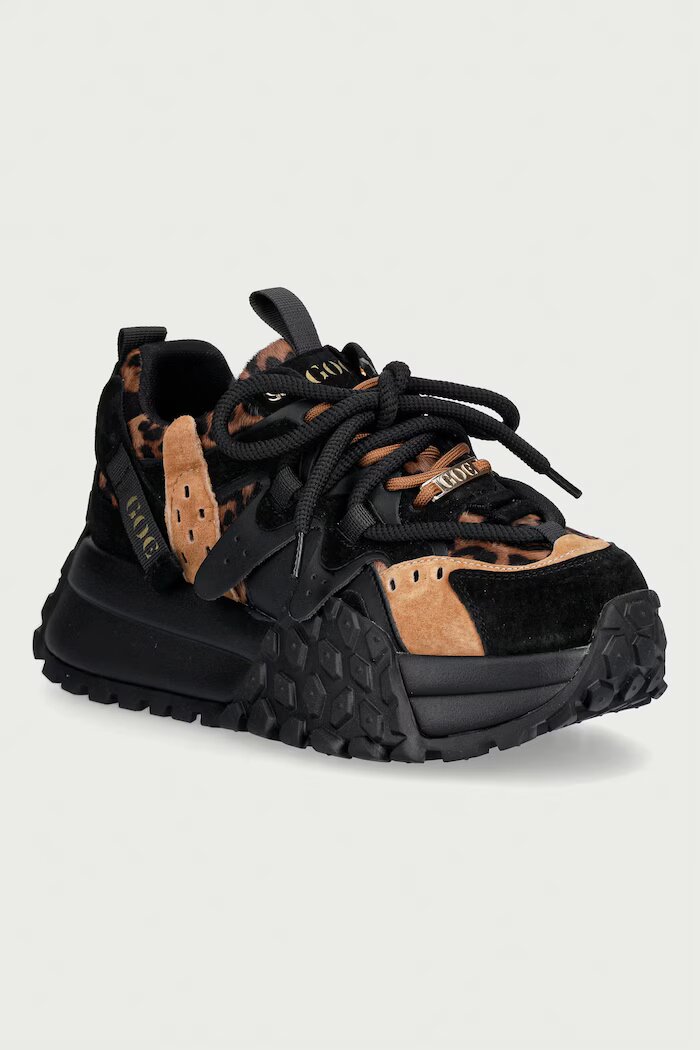 GOE маратонки дамски от кожа черни с платформа UU2N4017 BLACK