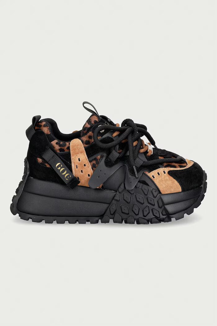 GOE маратонки дамски от кожа черни с платформа UU2N4017 BLACK