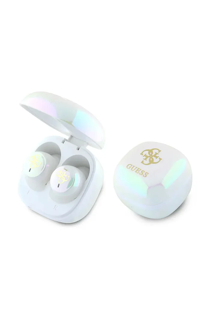 GUESS Безжични слушалки Iridescent 4G Printed Logo в бяло