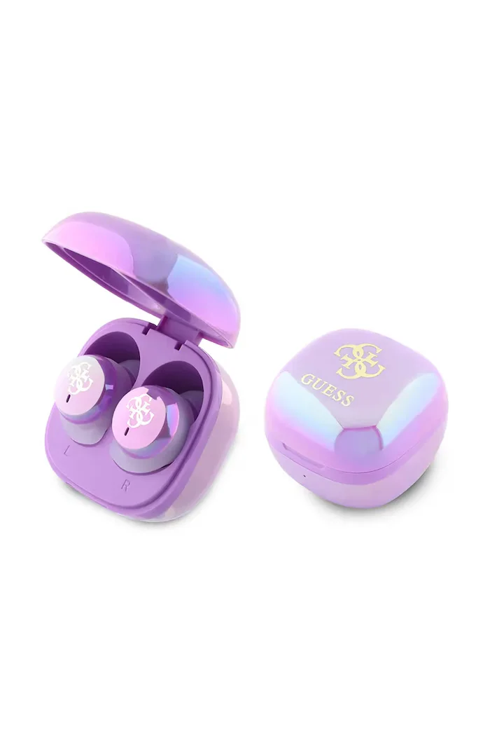 GUESS Безжични слушалки Iridescent 4G Printed Logo в лилаво