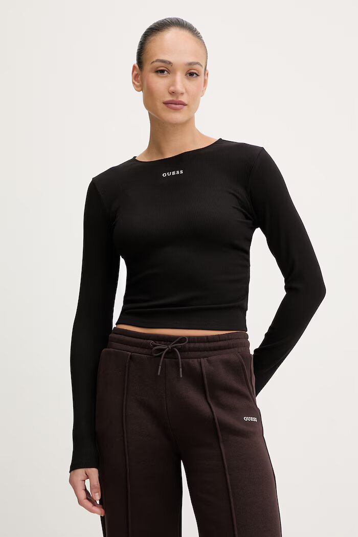 GUESS блуза с дълги ръкави дамска с модал NAT черна V6RP08 KD932