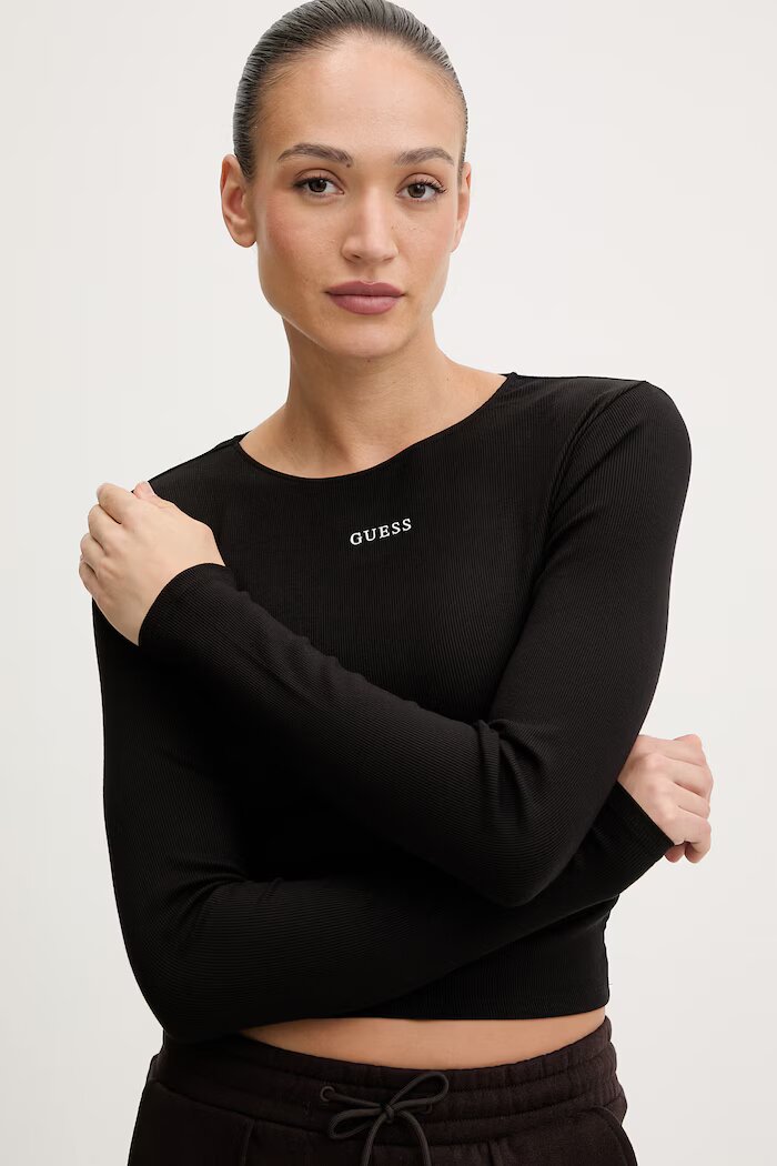 GUESS блуза с дълги ръкави дамска с модал NAT черна V6RP08 KD932