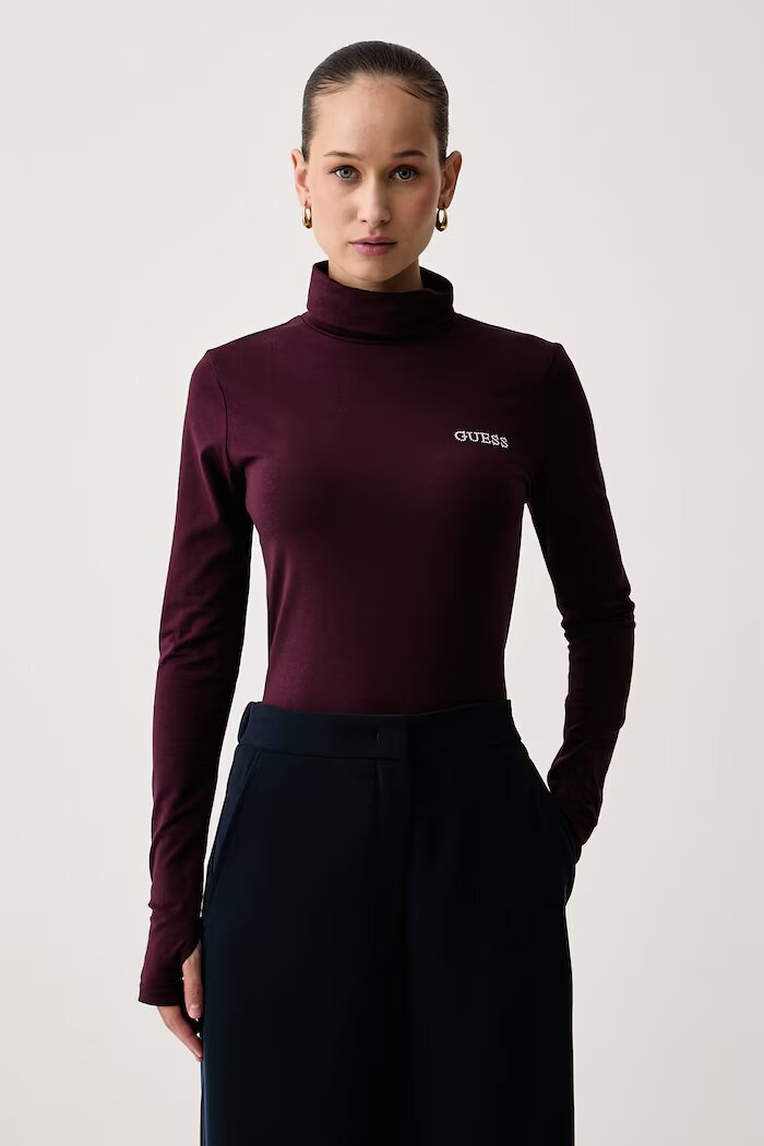 GUESS блуза с дълги ръкави дамска с памук GRETA бордо V6BP11 K6907