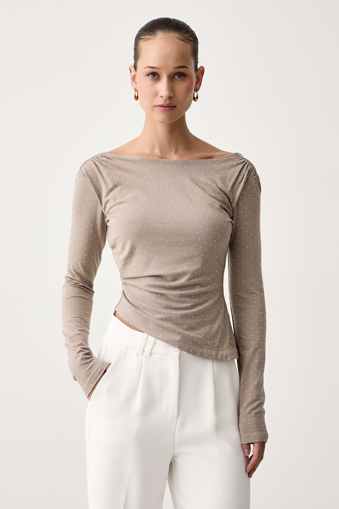GUESS блуза с дълги ръкави дамска с вискоза CHRISSY бежова W6BP25 K6281