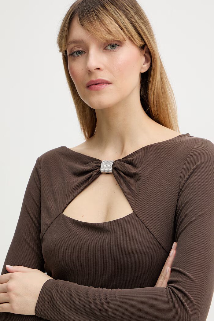 GUESS Блуза с дълги ръкави MILENA в кафяво W6RP11 KAQL2