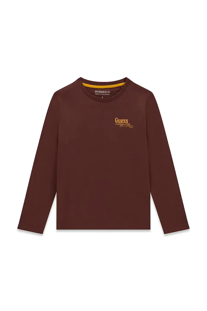 GUESS блуза с дълги ръкави за деца от памук кафява L6BI19 K5745