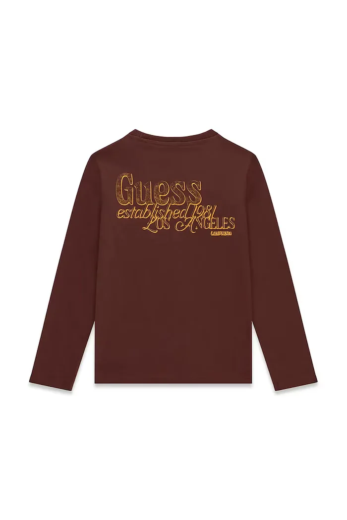 GUESS блуза с дълги ръкави за деца от памук кафява L6BI19 K5745