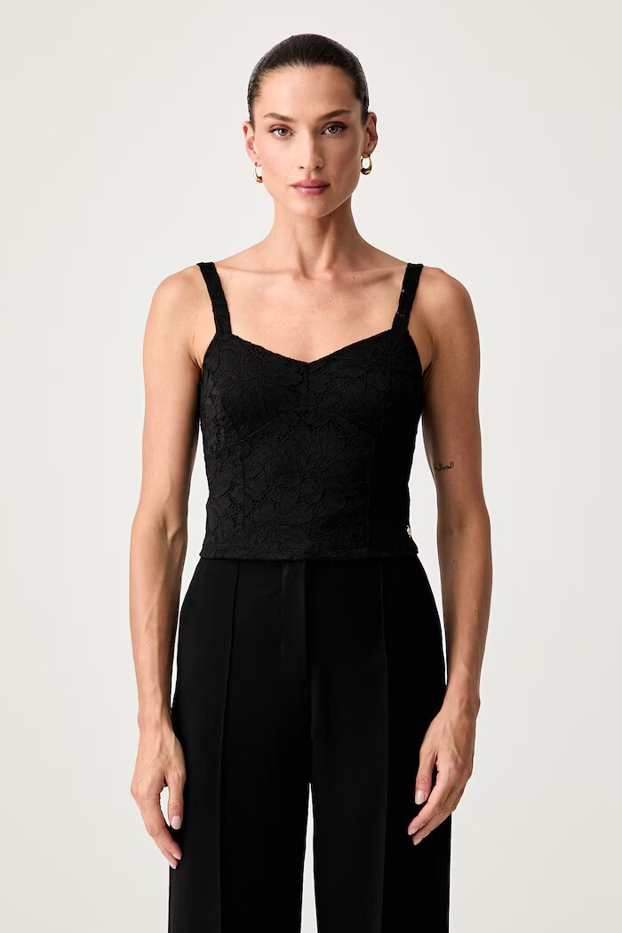 GUESS блуза с презрамки дамска от дантела KATRINA черна W6YP36 K4405
