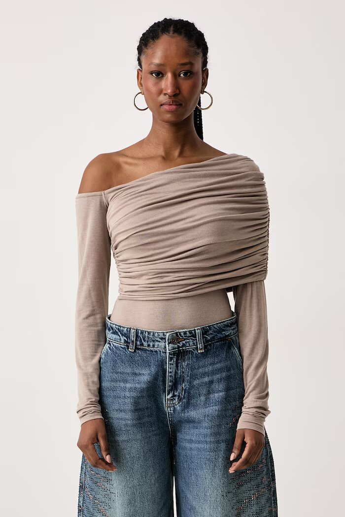 GUESS боди дамско с добавена вълна x LEONIE HANNE бежово W6BP53 K8104