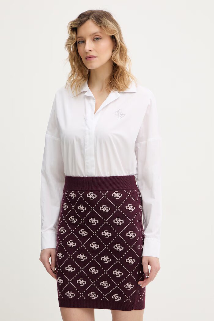 GUESS Боди с коприна CARMELA в бяло със свободна кройка с класическа яка W6RH61 WJ782