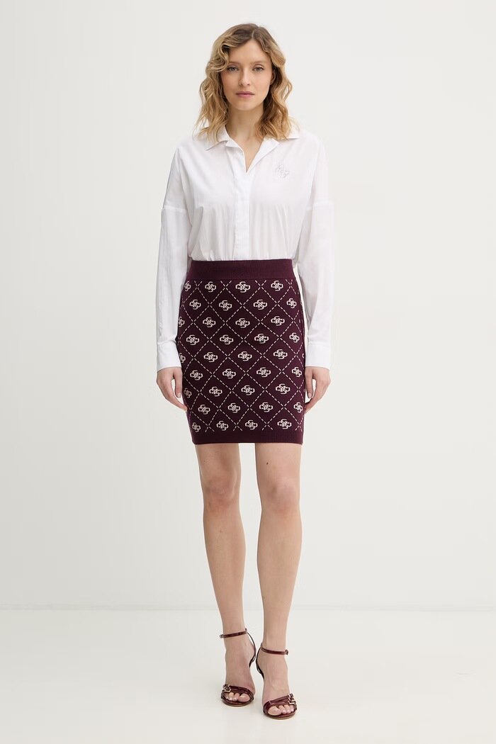 GUESS Боди с коприна CARMELA в бяло със свободна кройка с класическа яка W6RH61 WJ782