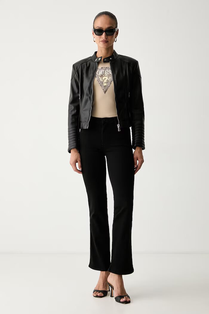 GUESS дънки прави дамски SEXY STRAIGHT черни W6YA15 D1589
