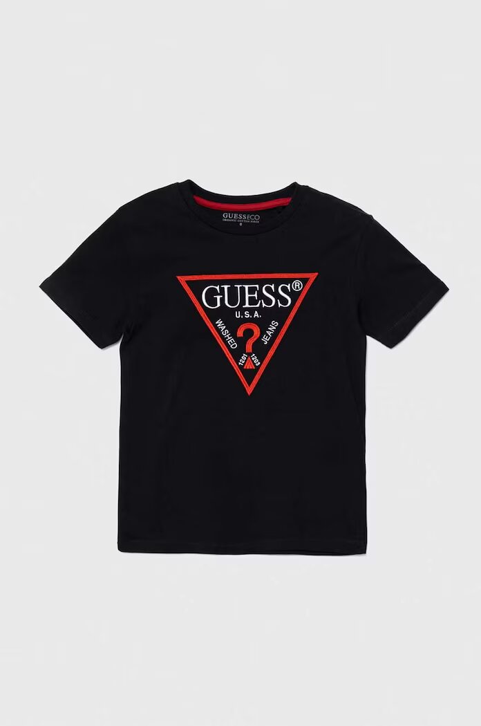 GUESS Детска памучна тениска в черно с апликация L4YI54 K8HM4