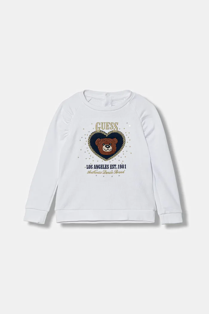 GUESS Детски памучен суичър в бяло с апликация K6RQ03 KAD74