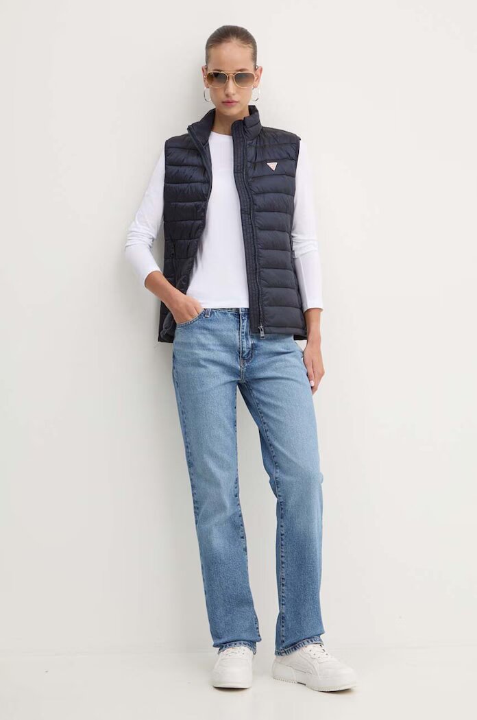 GUESS JEANS блуза с дълги ръкави дамска от памук с еластан бяла W4YI22 J1314