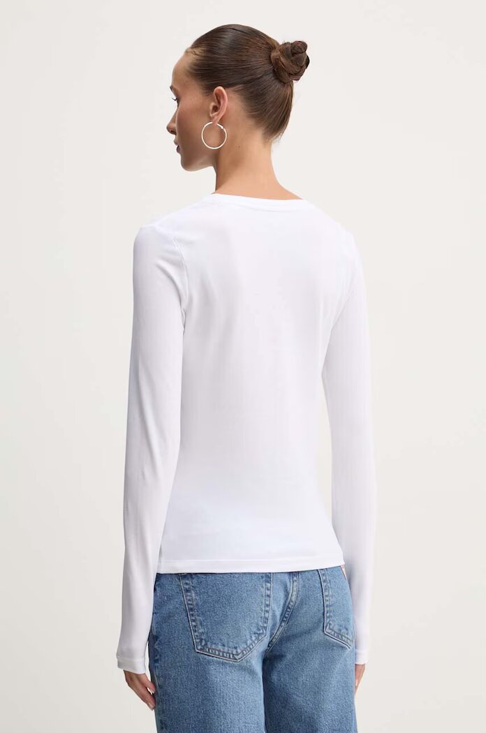 GUESS JEANS блуза с дълги ръкави дамска от памук с еластан бяла W4YI22 J1314