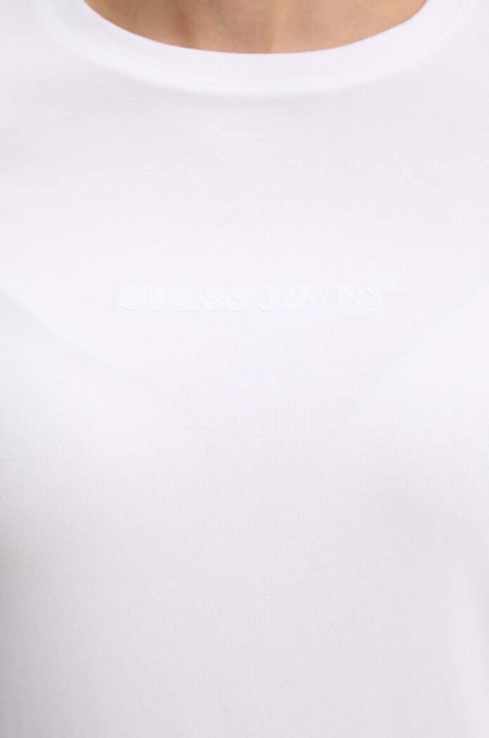 GUESS JEANS блуза с дълги ръкави дамска от памук с еластан бяла W4YI22 J1314