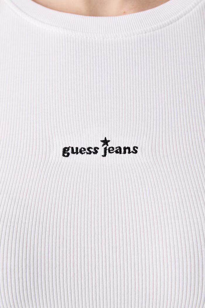 GUESS JEANS блуза с дълги ръкави дамска от памук с еластан бяла W6YP14 K3821