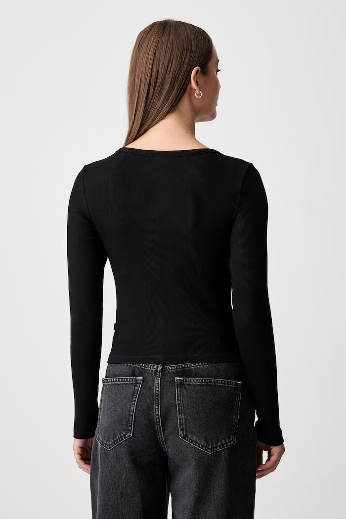 GUESS JEANS блуза с дълги ръкави дамска от памук с еластан черна W6YP03 K3647