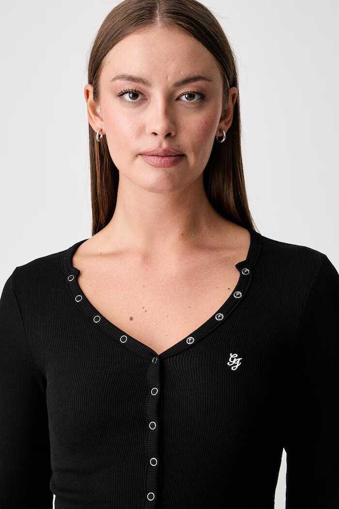 GUESS JEANS блуза с дълги ръкави дамска от памук с еластан черна W6YP03 K3647