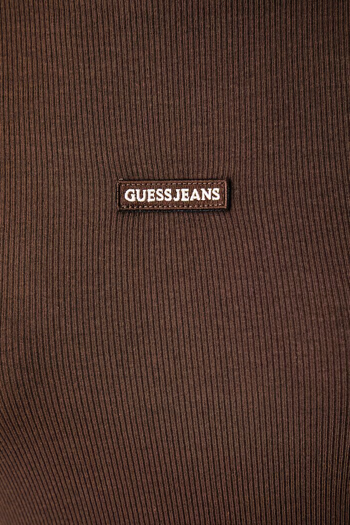GUESS JEANS блуза с дълги ръкави дамска с памук кафява W6BP05 K5470