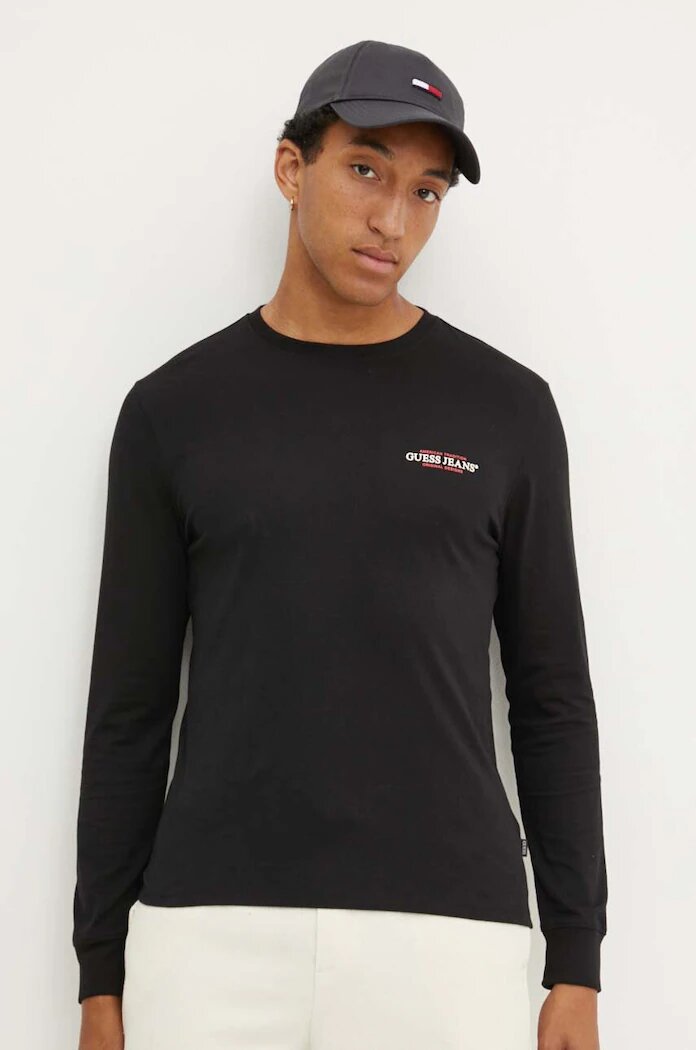 GUESS JEANS блуза с дълги ръкави мъжка от памук черна M4YI54 K8HM0