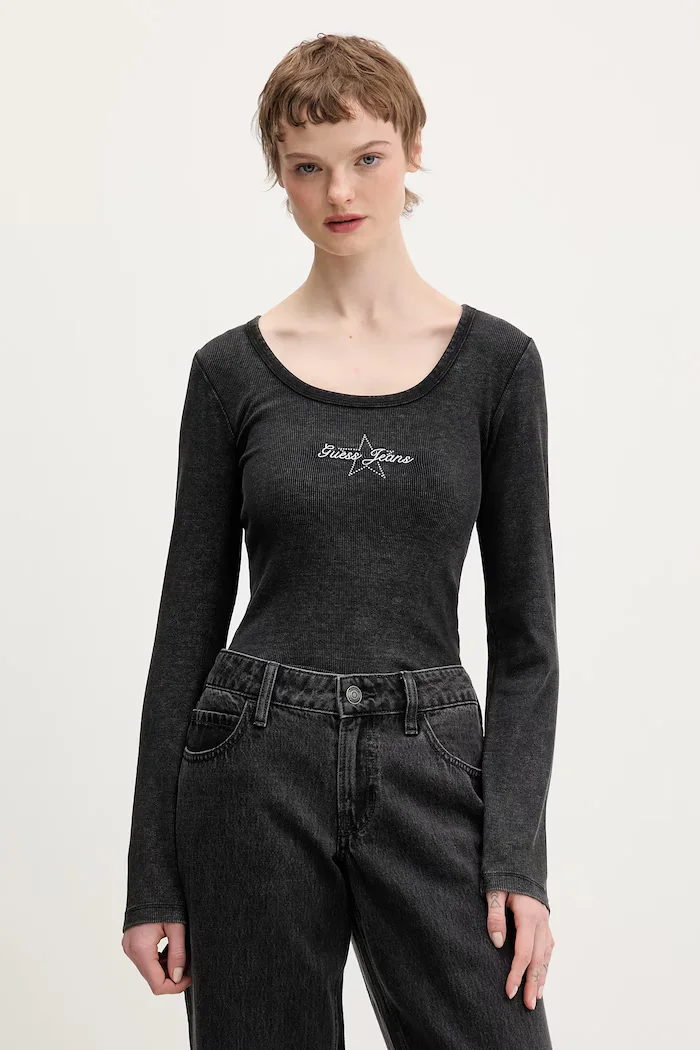 GUESS JEANS Блуза с дълги ръкави в черно W6RP24 KA0H1