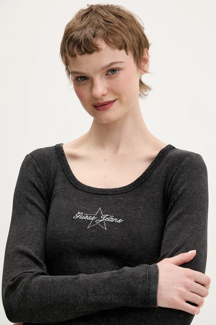GUESS JEANS Блуза с дълги ръкави в черно W6RP24 KA0H1