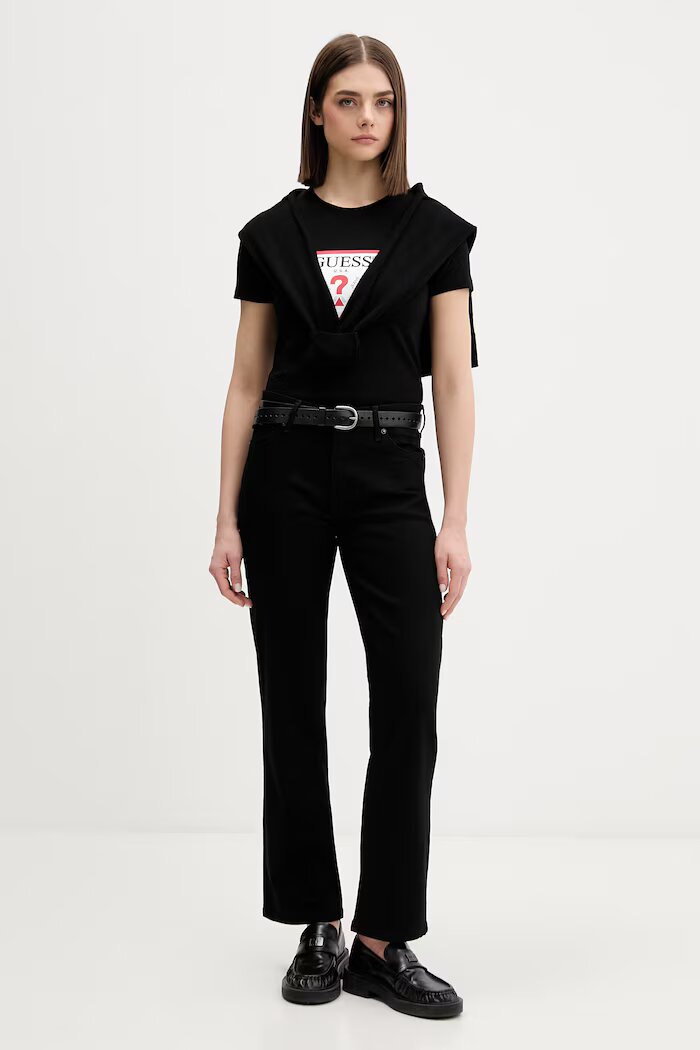 GUESS JEANS дънки straight дамски черни W5YA98 D6311
