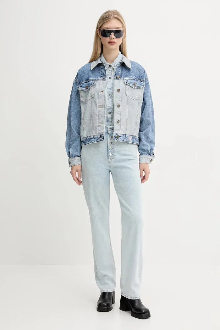 GUESS JEANS Дънкова риза дамска в синьо със свободна кройка с класическа яка W5GH0H D5M83