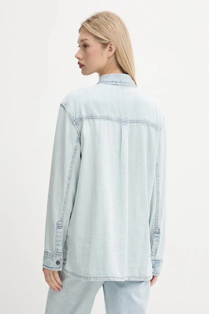 GUESS JEANS Дънкова риза дамска в синьо със свободна кройка с класическа яка W5GH0H D5M83