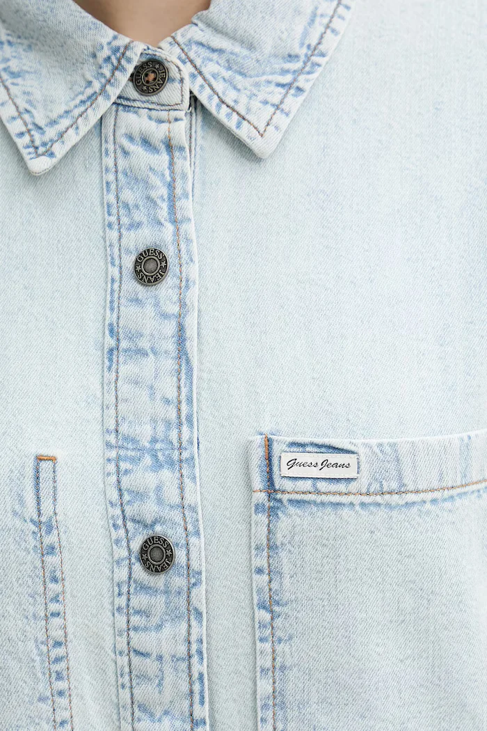 GUESS JEANS Дънкова риза дамска в синьо със свободна кройка с класическа яка W5GH0H D5M83