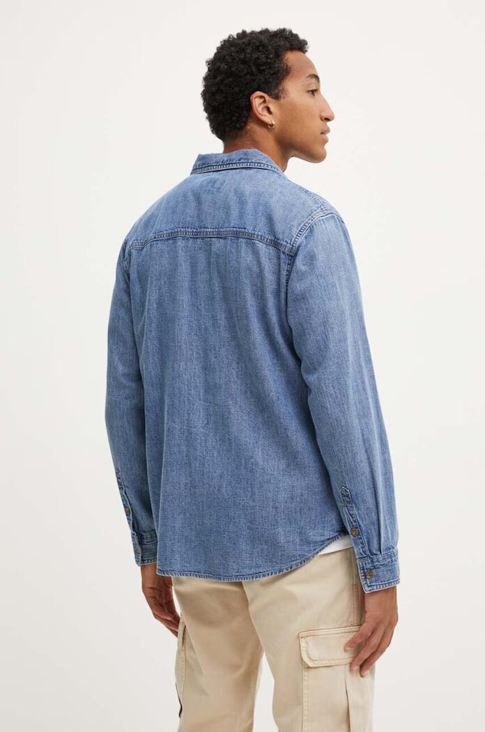 GUESS JEANS Дънкова риза мъжка в синьо със стандартна кройка с класическа яка M4YH56 D5EI2