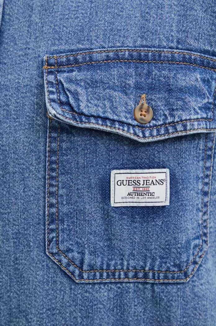GUESS JEANS Дънкова риза мъжка в синьо със стандартна кройка с класическа яка M4YH56 D5EI2