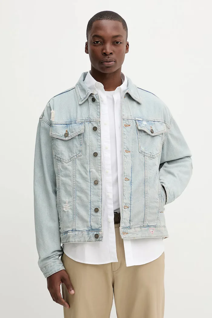 GUESS JEANS Дънково яке в синьо преходен модел с уголемена кройка M5YN38 D5M5A