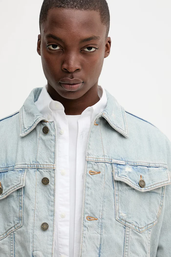 GUESS JEANS Дънково яке в синьо преходен модел с уголемена кройка M5YN38 D5M5A