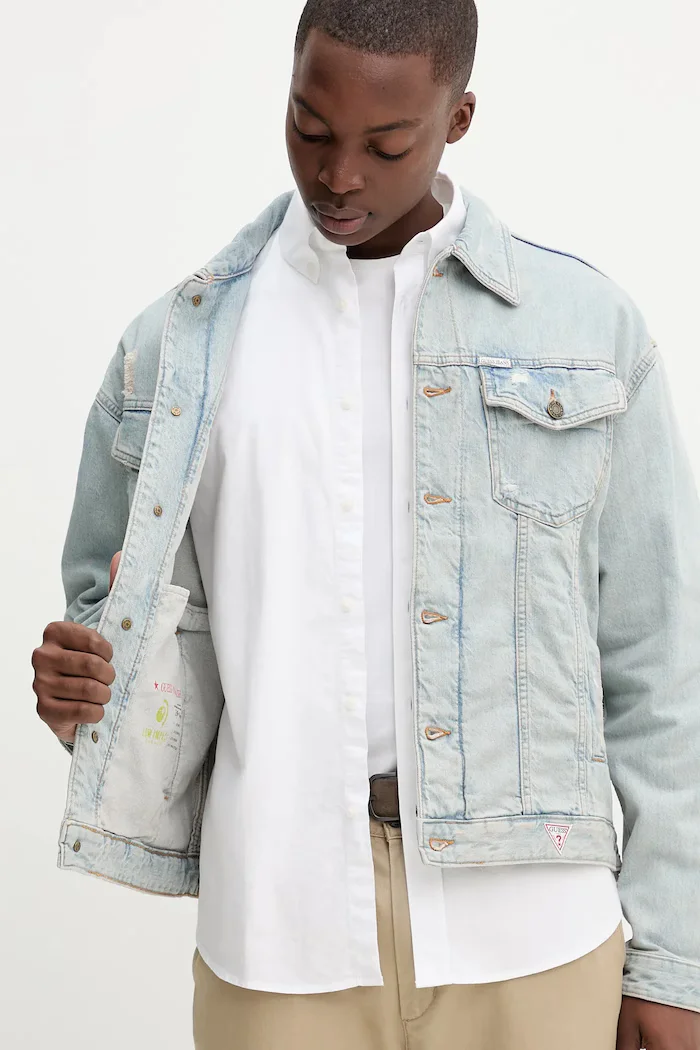 GUESS JEANS Дънково яке в синьо преходен модел с уголемена кройка M5YN38 D5M5A