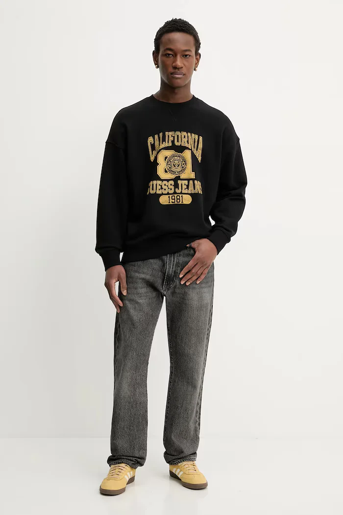 GUESS JEANS Памучен суичър мъжки в черно с принт M6RQ22 KCPR1