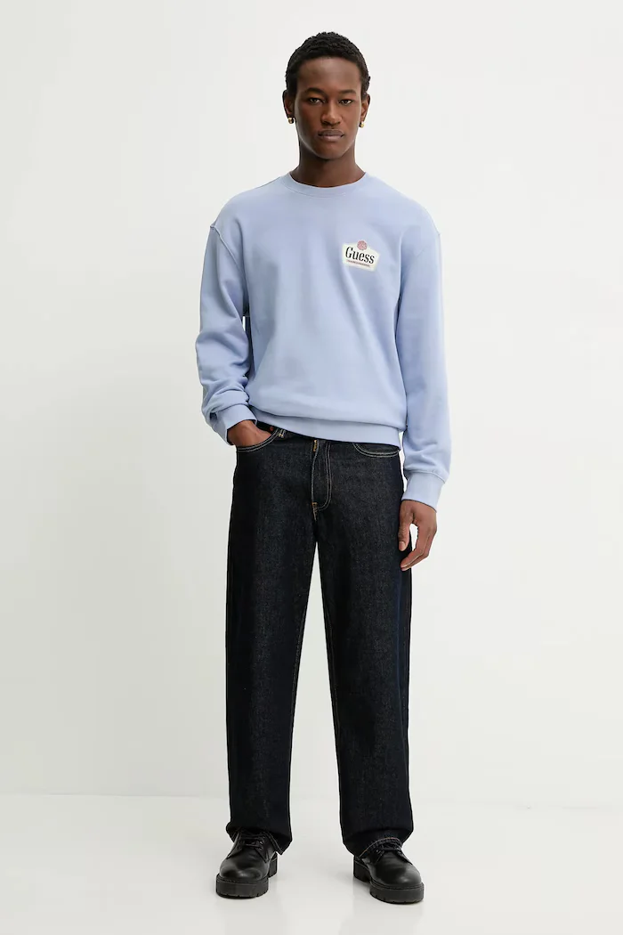 GUESS JEANS Памучен суичър мъжки в синьо с принт M6RQ21 KCPR1
