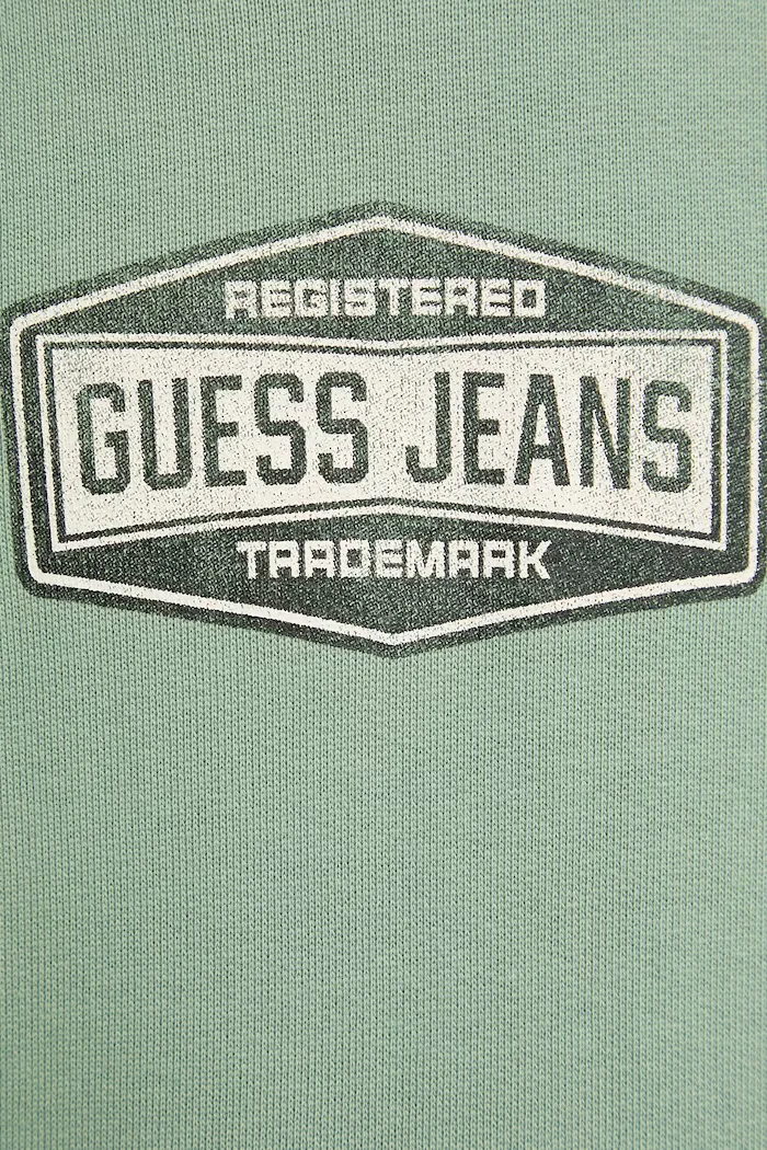 GUESS JEANS Памучен суичър мъжки в зелено с качулка с принт M6RQ25 KCPR1