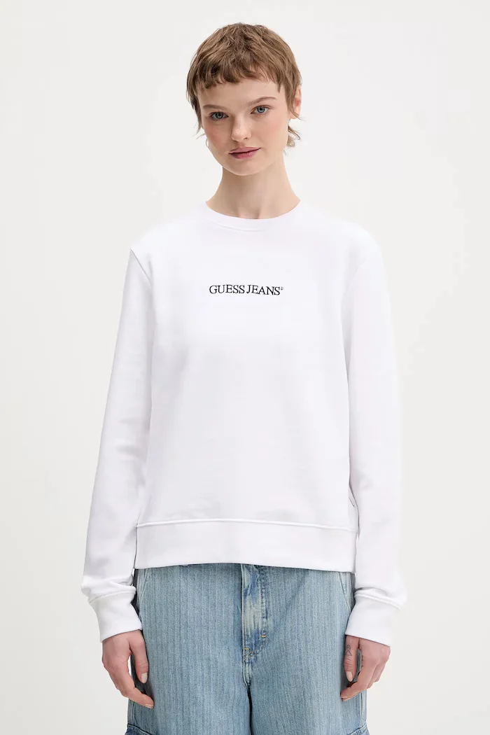 GUESS JEANS Памучен суичър в бяло с апликация W6RQ30 K68I4