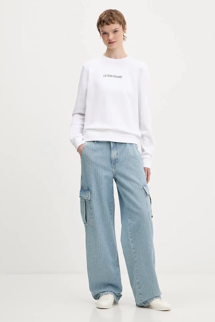GUESS JEANS Памучен суичър в бяло с апликация W6RQ30 K68I4