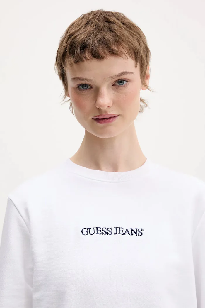 GUESS JEANS Памучен суичър в бяло с апликация W6RQ30 K68I4