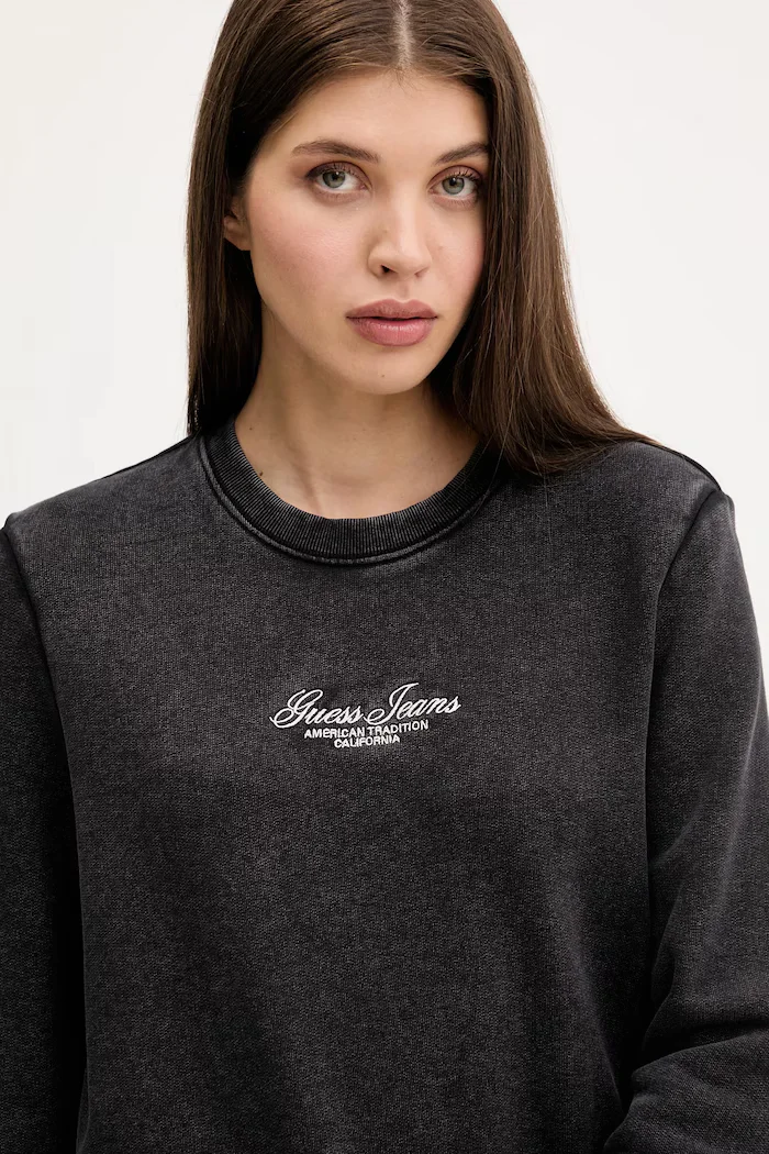 GUESS JEANS Памучен суичър в черно с апликация W5YQ28 KCPR1