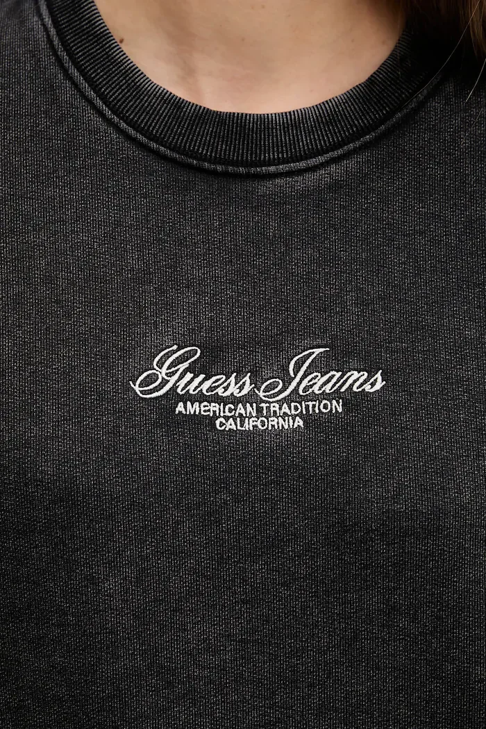 GUESS JEANS Памучен суичър в черно с апликация W5YQ28 KCPR1